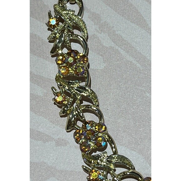 Vintage Aurora Borealis FLOWER LEAF DESIGN CHOKER NECKLACE 16in Mermaid Fairy - Picture 3 of 10